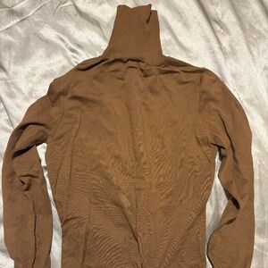 Ann Taylor Petites Silk Blend Ribbed Turtleneck Sweater - Brown - MP